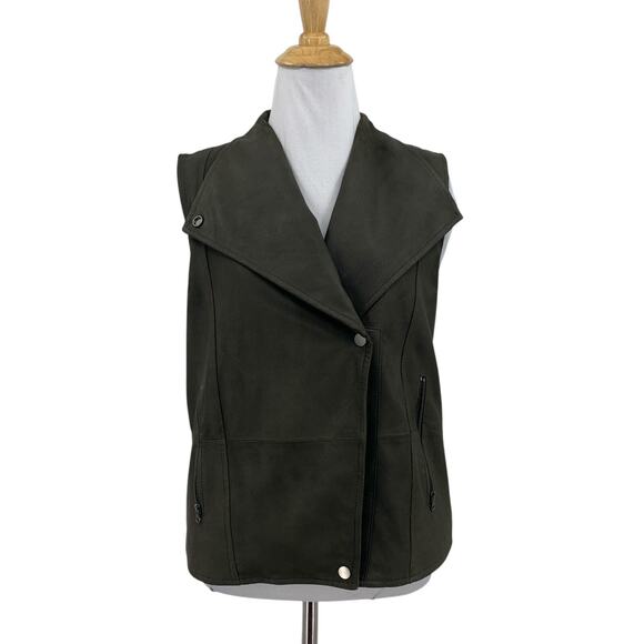 Vince Leather Vest Women S Small Deep Olive Suede Moto Asymmetric Jacket *READ - Picture 1 of 16